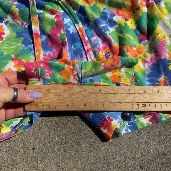 90s Pinwheels Bold Colorful Floral Pull On Elastic Waist Lounge Shorts Cotton - Picture 5 of 10